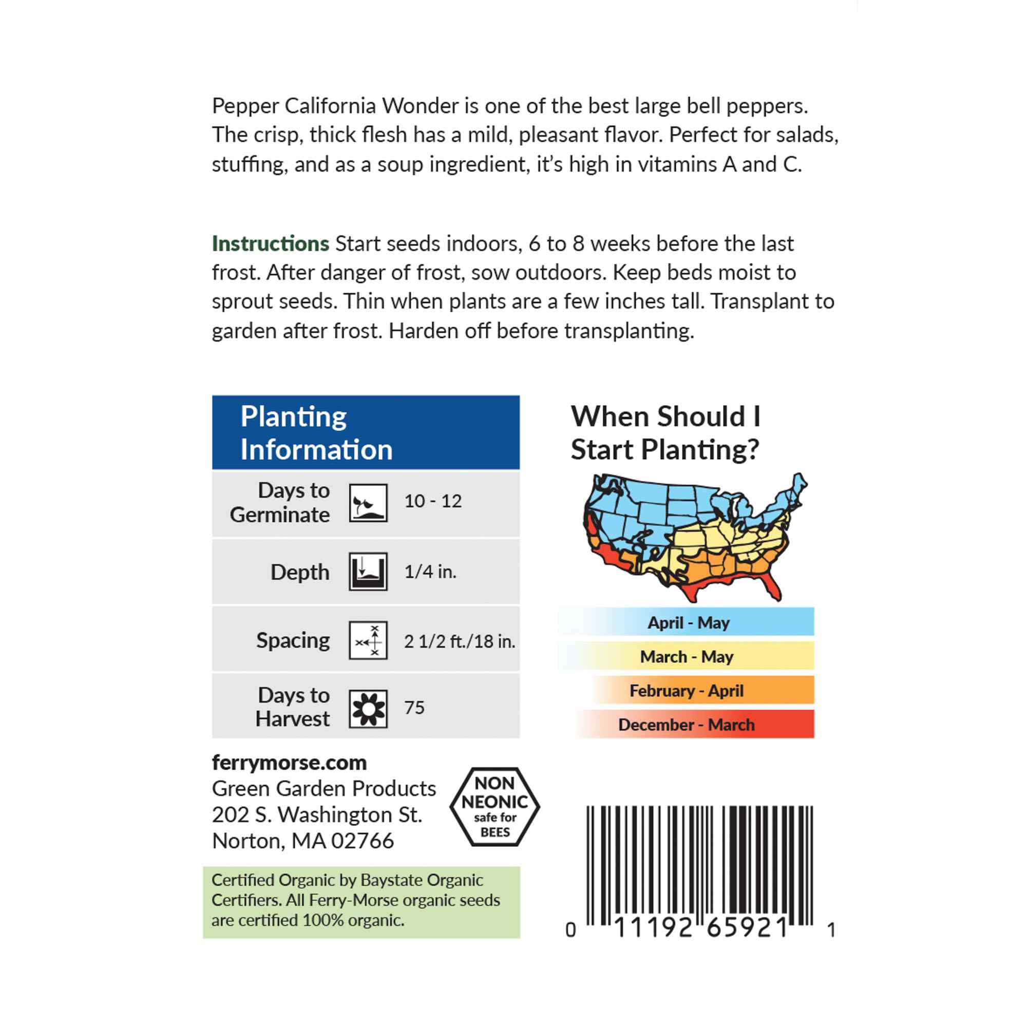 Ferry-Morse pepper California Wonder seed packet